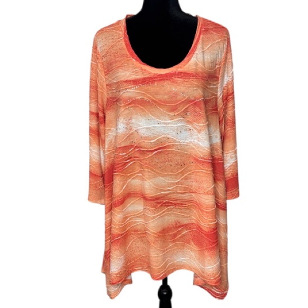 Laura Ashley - Orange & White Wave Tunic Top - Size 2X